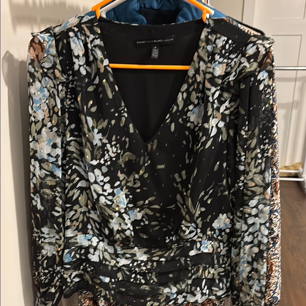 White House Black Market Black Floral Top